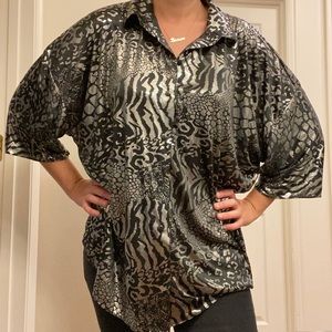 Silky Silver Animal Print Party Shirt VINTAGE